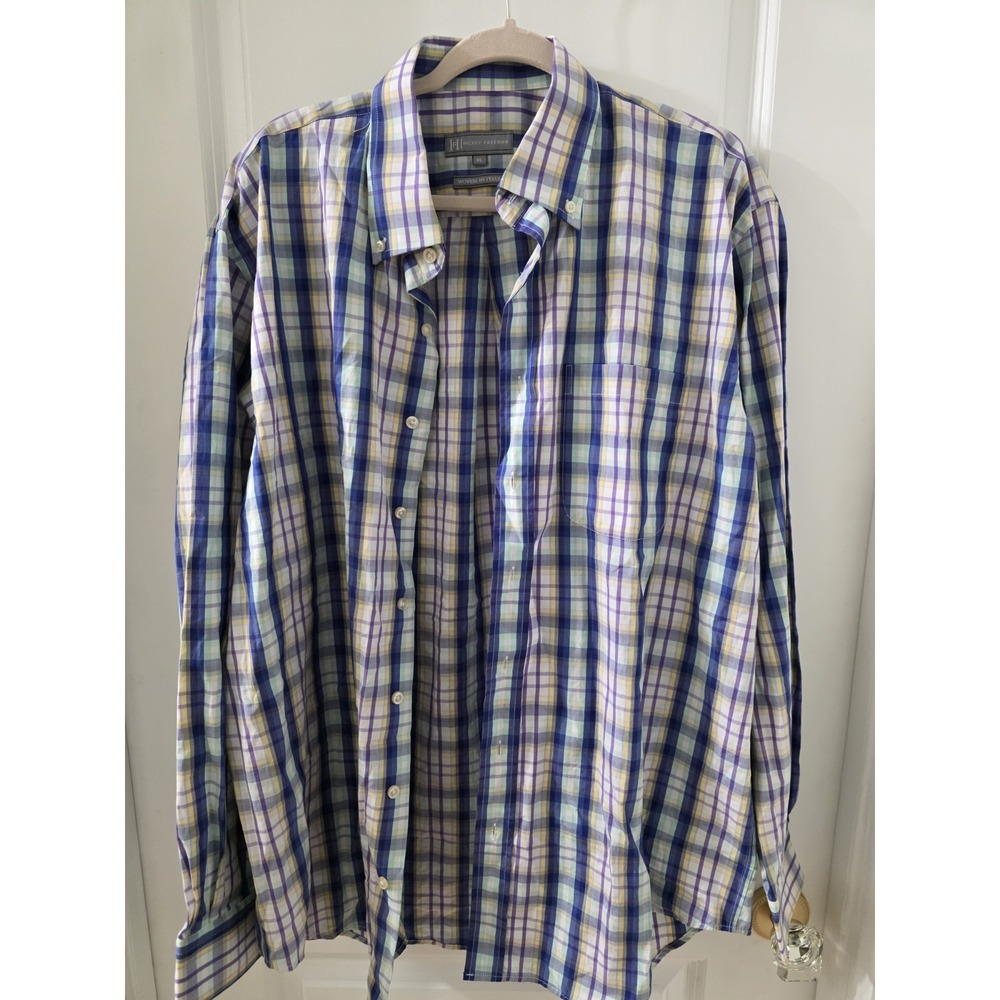 Hickey Freeman Shirt Mens XL Plaid Button Down Long Sleeve Woven In Italy Cotton